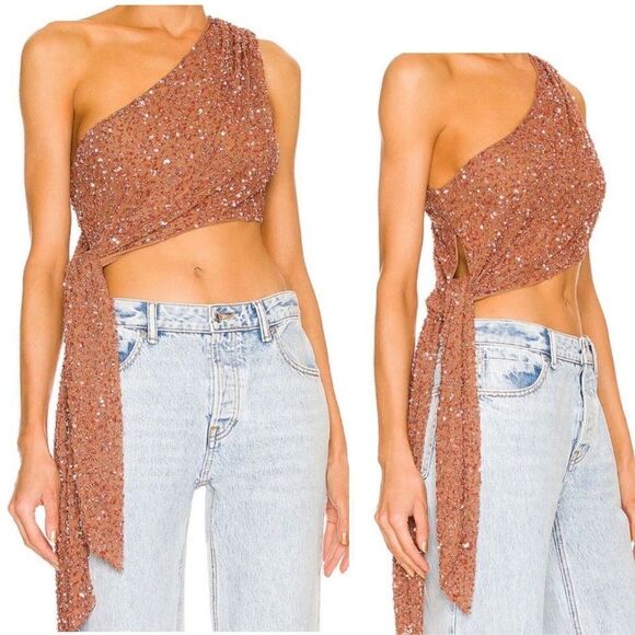 Retroféte Quinn sz L bead sequin one shoulder going out top evening Revolve NWT - Picture 1 of 12
